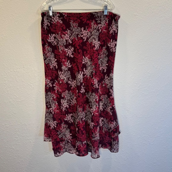 White Stag Dresses & Skirts - White Stag Bordeaux Wallpaper Floral Georgette Double Layer Skirt L Y2K fairy